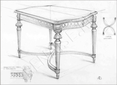 Изготовление мебели. стол в стиле классицизм. искиз стола